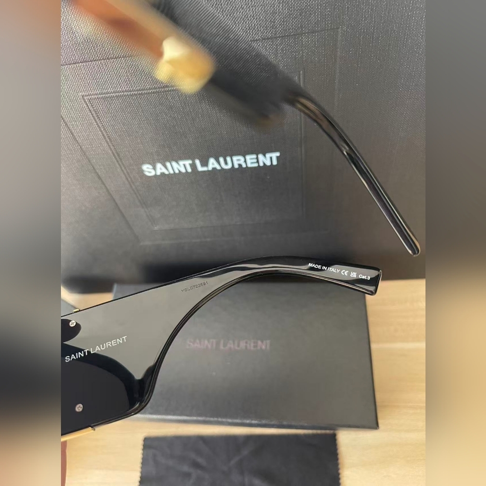 Yves Saint Laurent Black Sunglasses with Gold YSL Emblem - Picture 7 of 10
